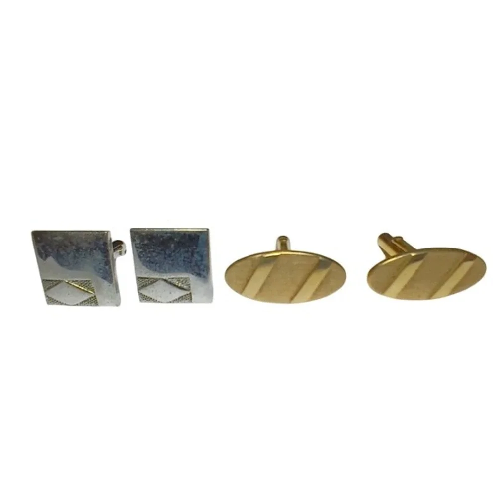 Vinntage Swank Cufflinks 2 sets Gold Oval Silver‎ Square Mid-Century Retro 70s